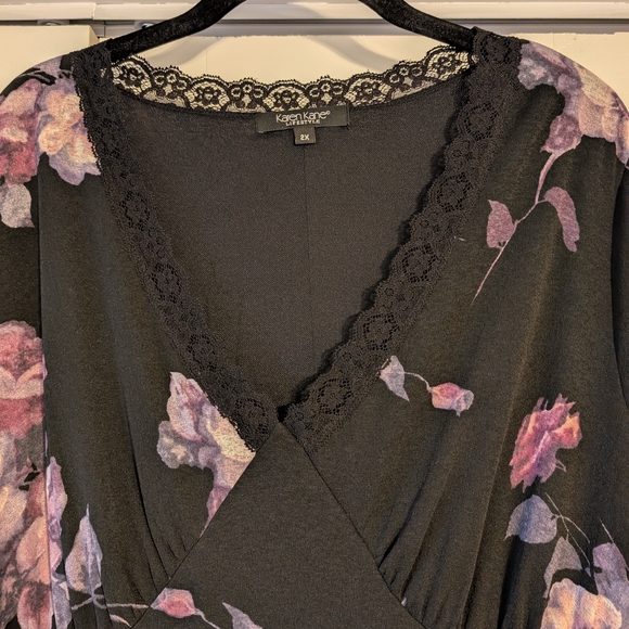 Karen Kane Black Dress with Purple Floral Pattern - Picture 2 of 6